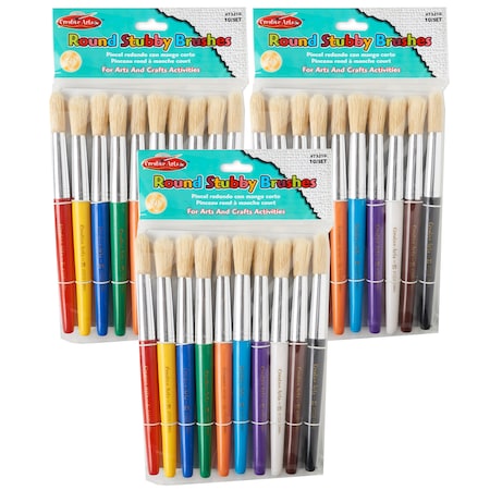 Charles Leonard Creative Arts Stubby Round Brushes, Assorted Colors, PK30 73210